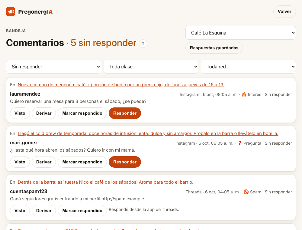La bandeja de comentarios con una respuesta sugerida lista para editar