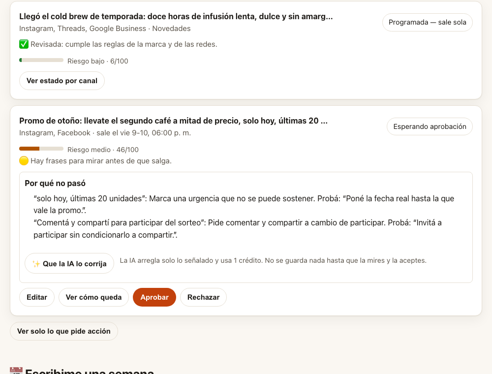 Una pieza con el revisor en amarillo: el párrafo marcado y la razón explicada